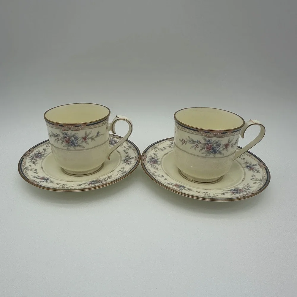 Noritake Lylewood Fine China Tea Cup and Saucer Set of 2 Floral Gold Trim 9760